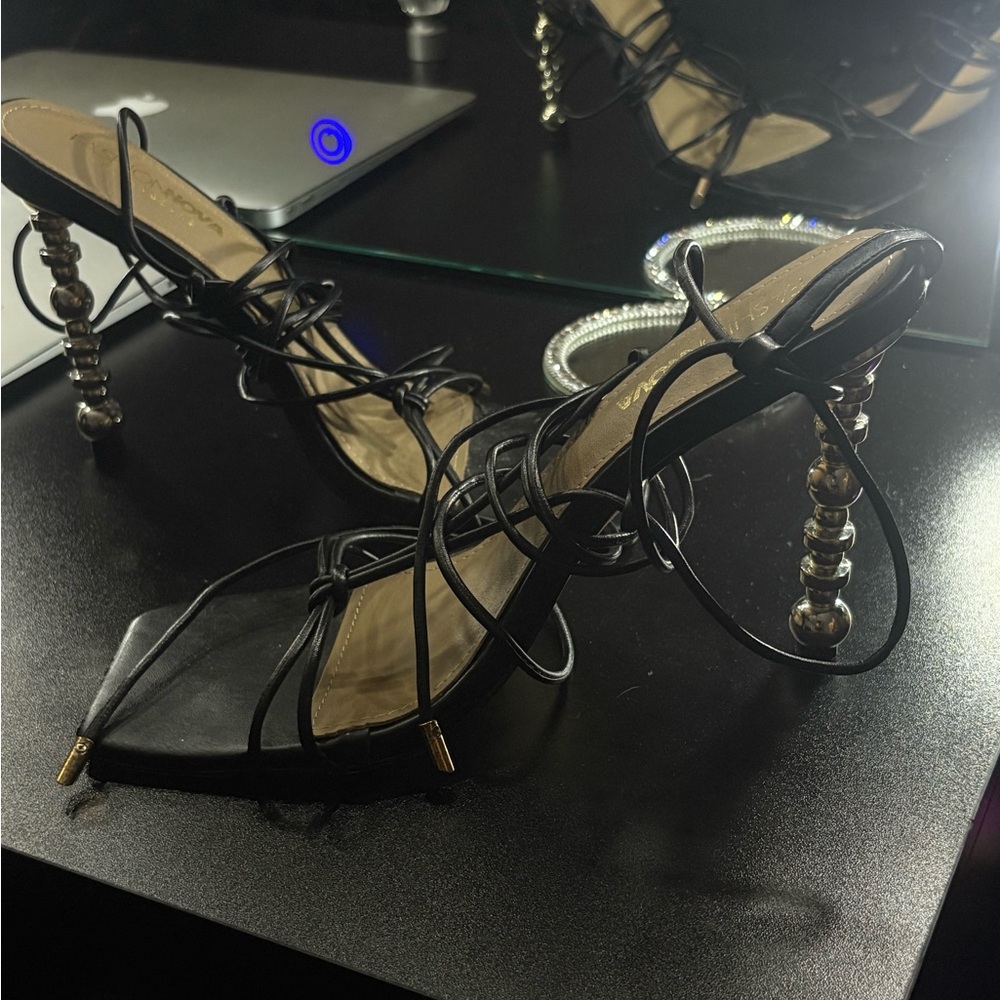 Fashion Nova Black Beaded Heels